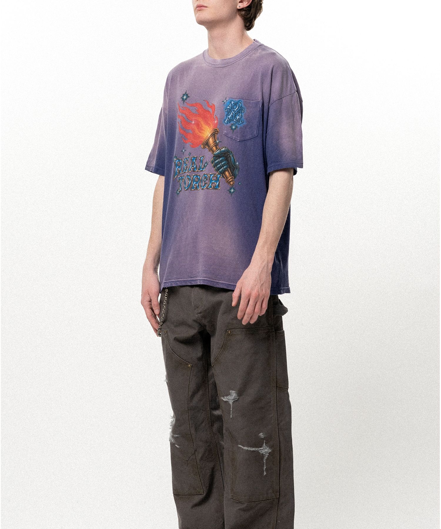 "REAL TORCH" Distressed Pocket T-shirt