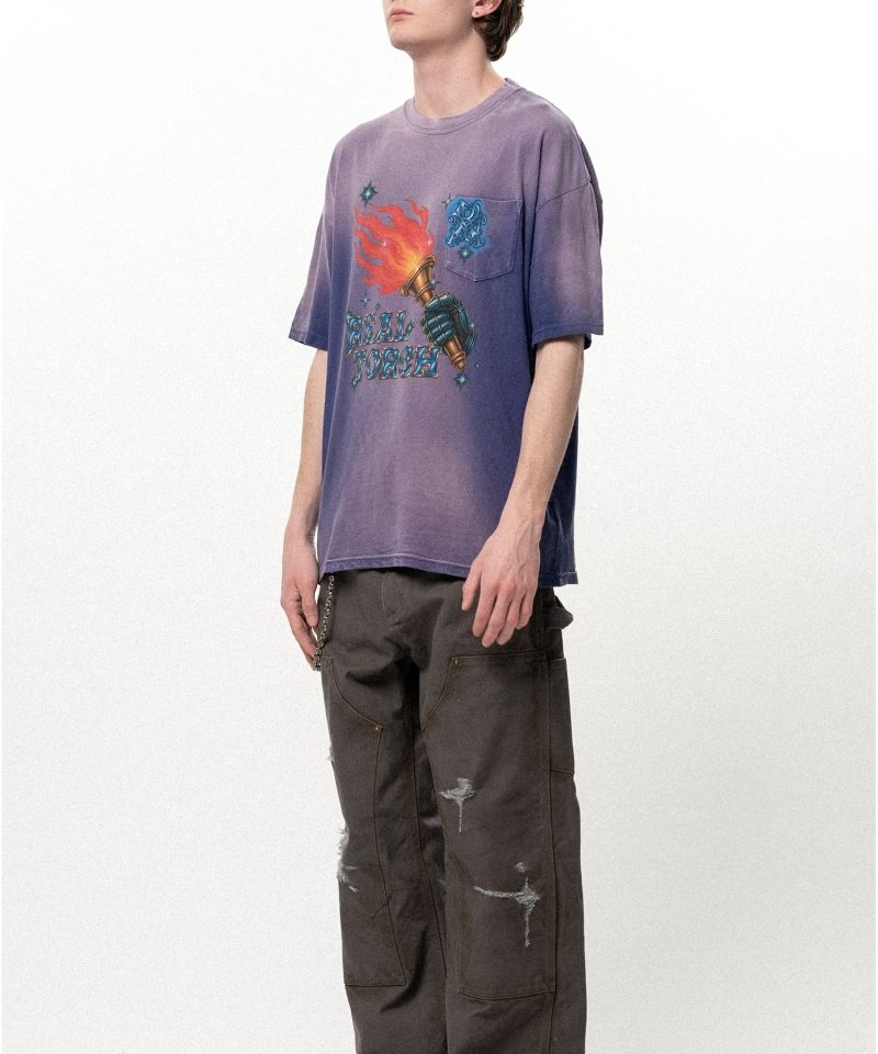 "REAL TORCH" Distressed Pocket T-shirt