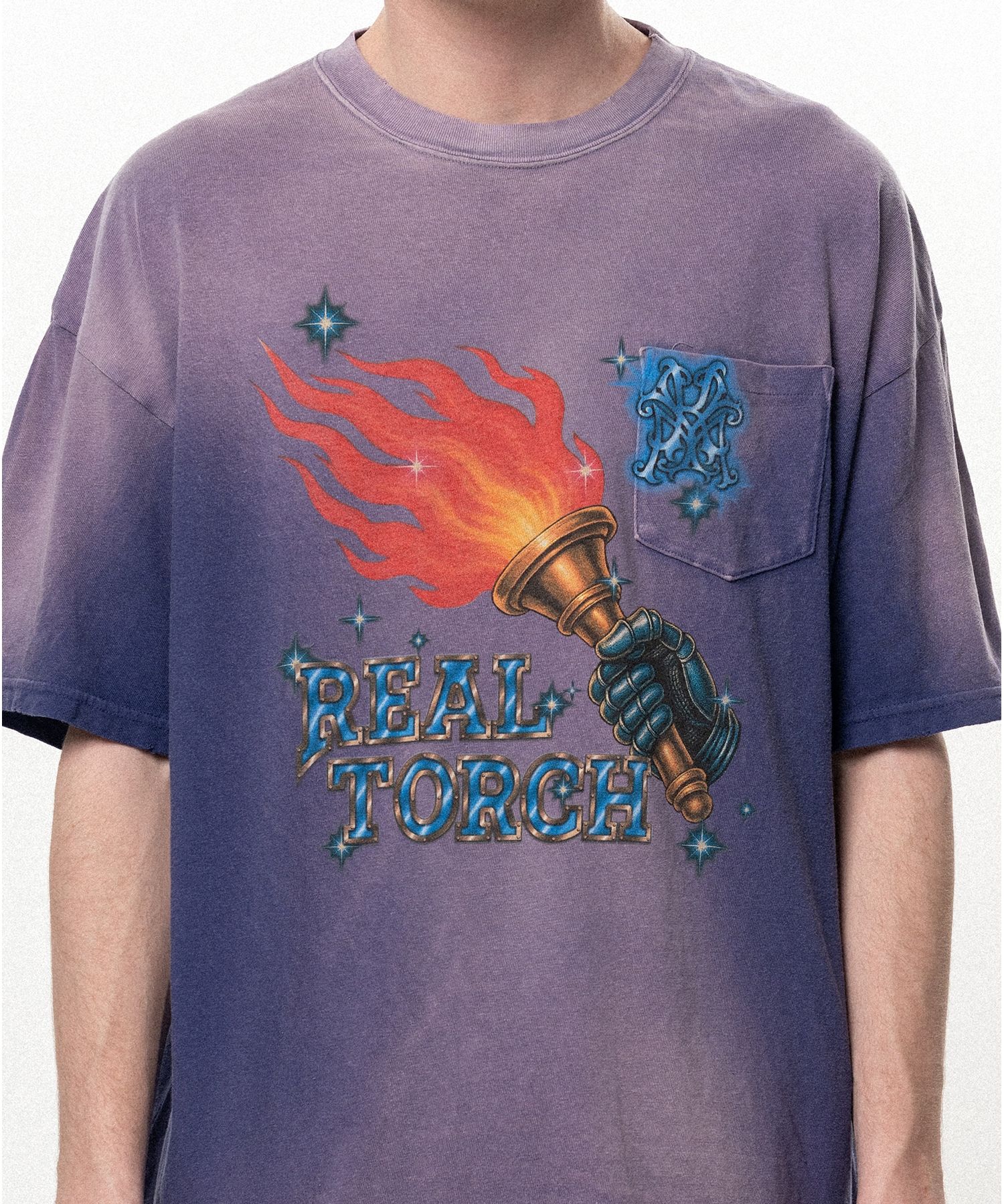 "REAL TORCH" Distressed Pocket T-shirt