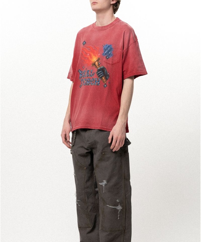 "REAL TORCH" Distressed Pocket T-shirt