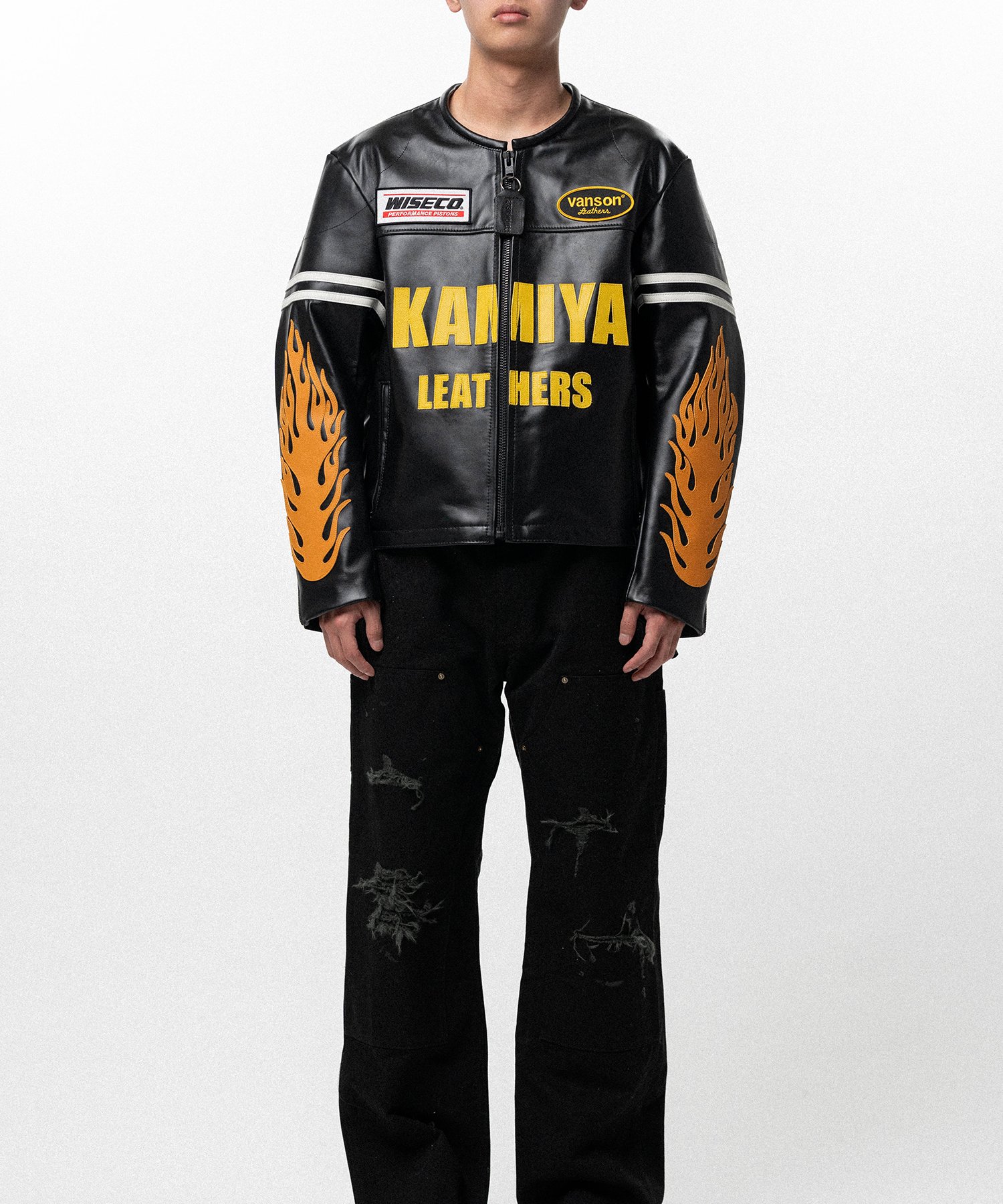 "VANSON Leathers × KAMIYA" Leather Biker Jacket