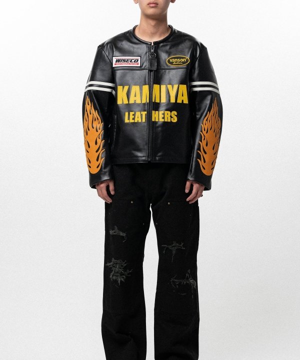 "VANSON Leathers × KAMIYA" Leather Biker Jacket
