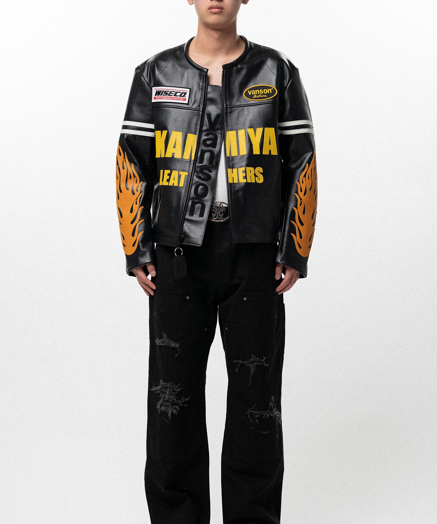 "VANSON Leathers × KAMIYA" Leather Biker Jacket