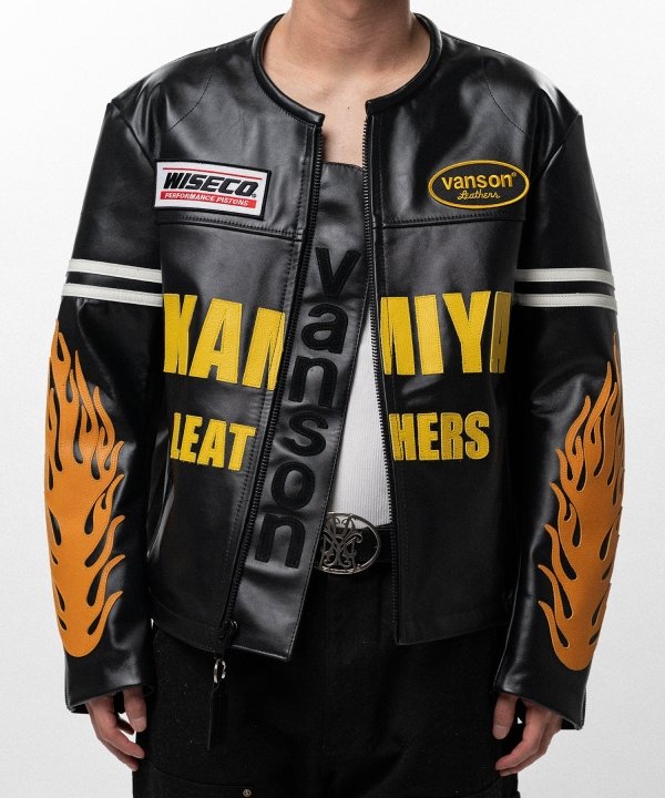 "VANSON Leathers × KAMIYA" Leather Biker Jacket