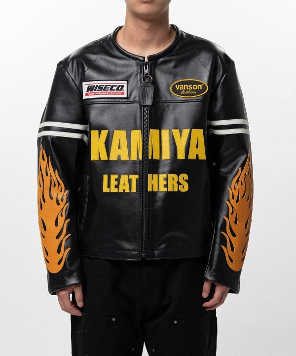 "VANSON Leathers × KAMIYA" Leather Biker Jacket