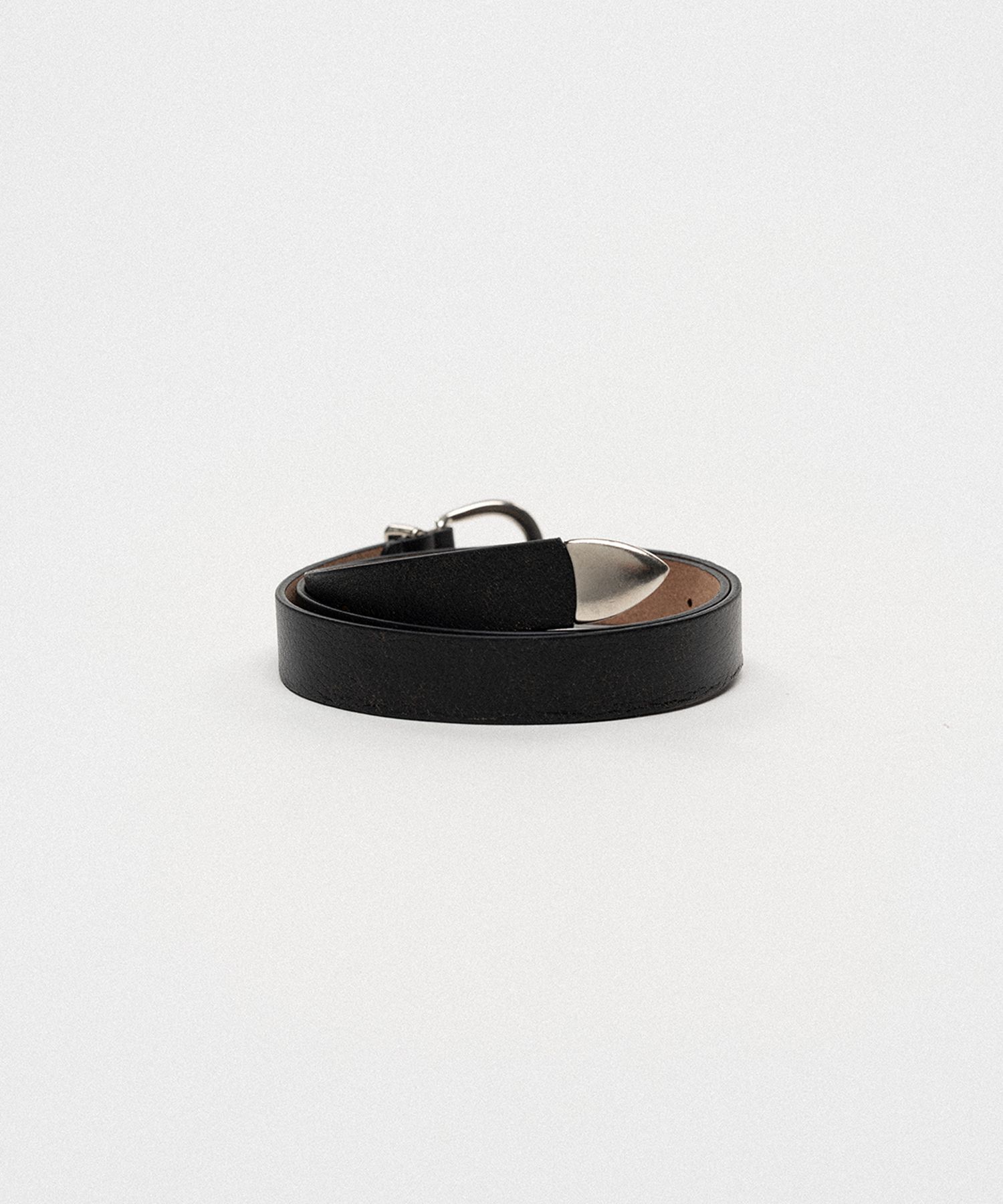 Metal-Tipped Narrow Leather Belt
