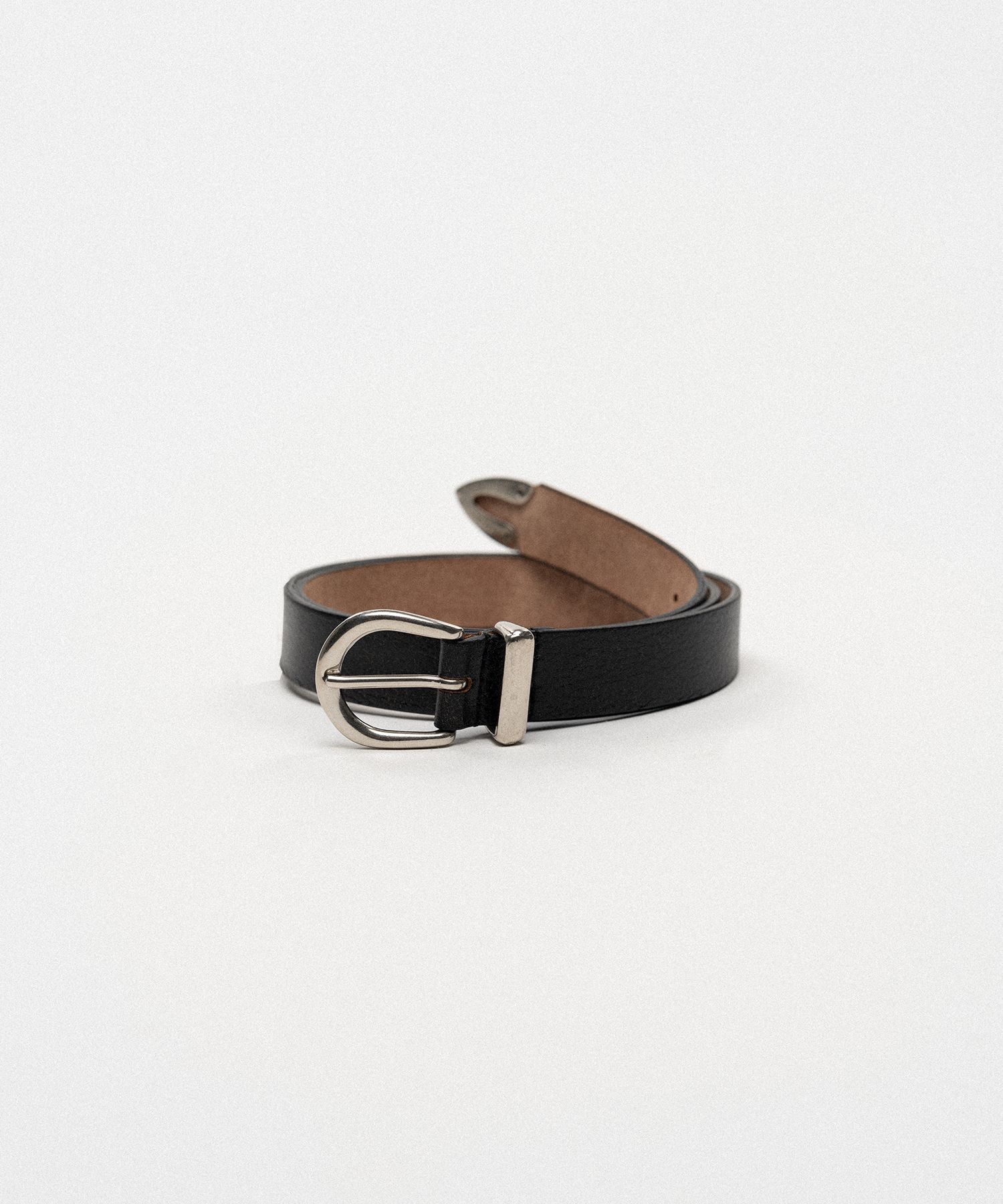 Metal-Tipped Narrow Leather Belt