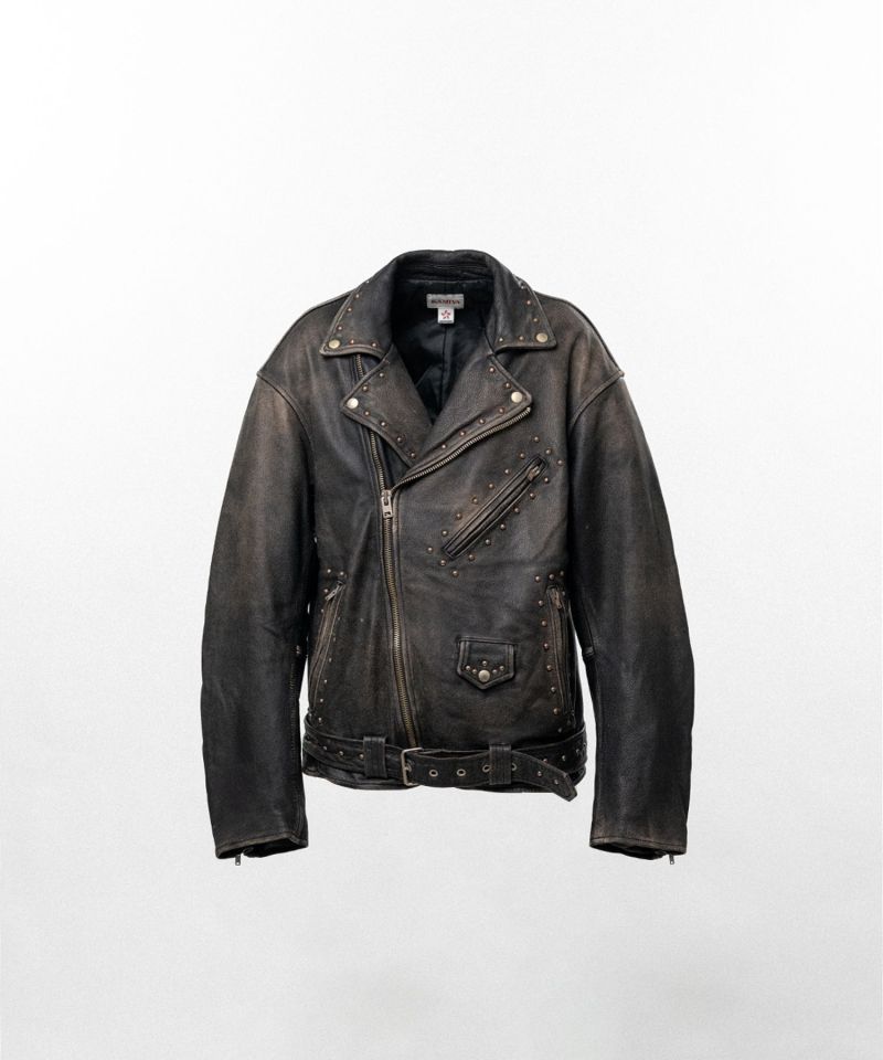 Distressed Leather Studded Biker Jacket
