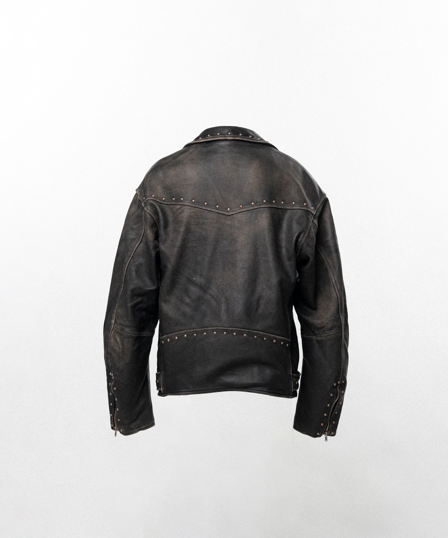 Distressed Leather Studded Biker Jacket