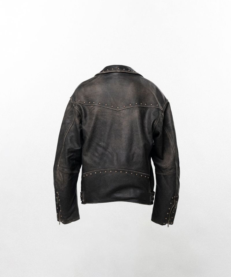 Distressed Leather Studded Biker Jacket
