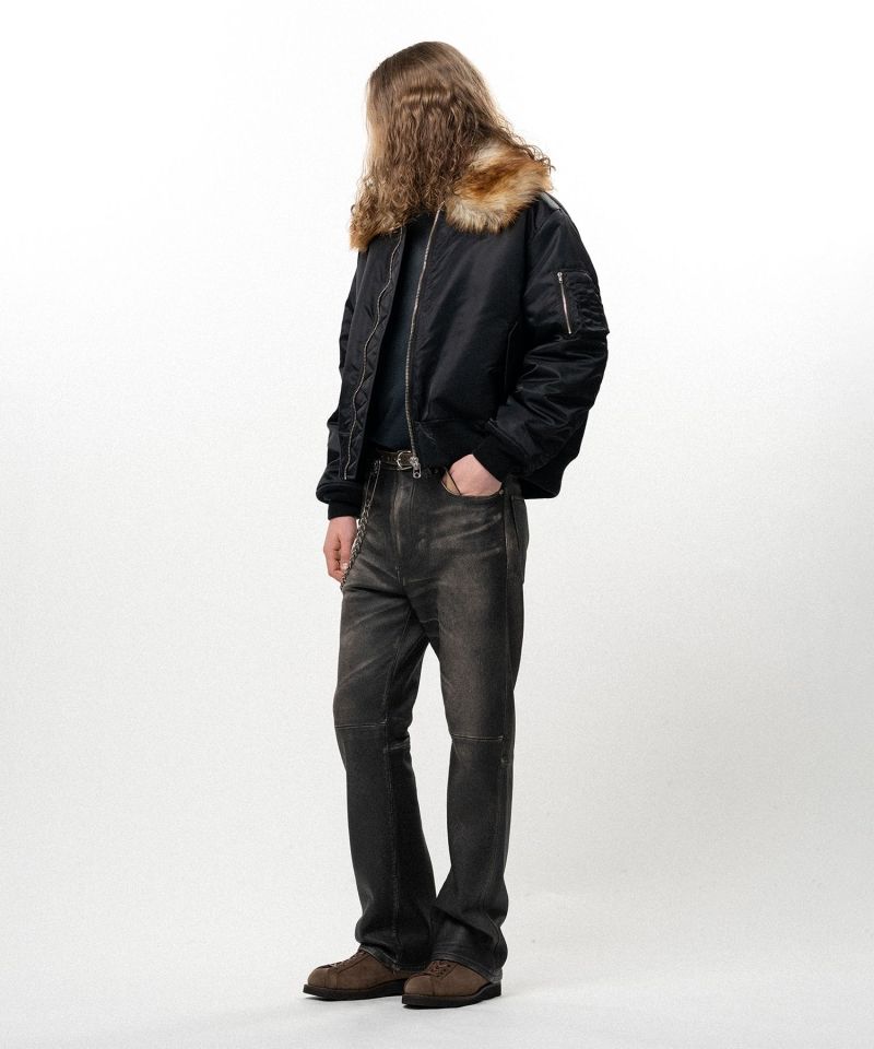 Embroidered Faux Fur Collar Flight Jacket