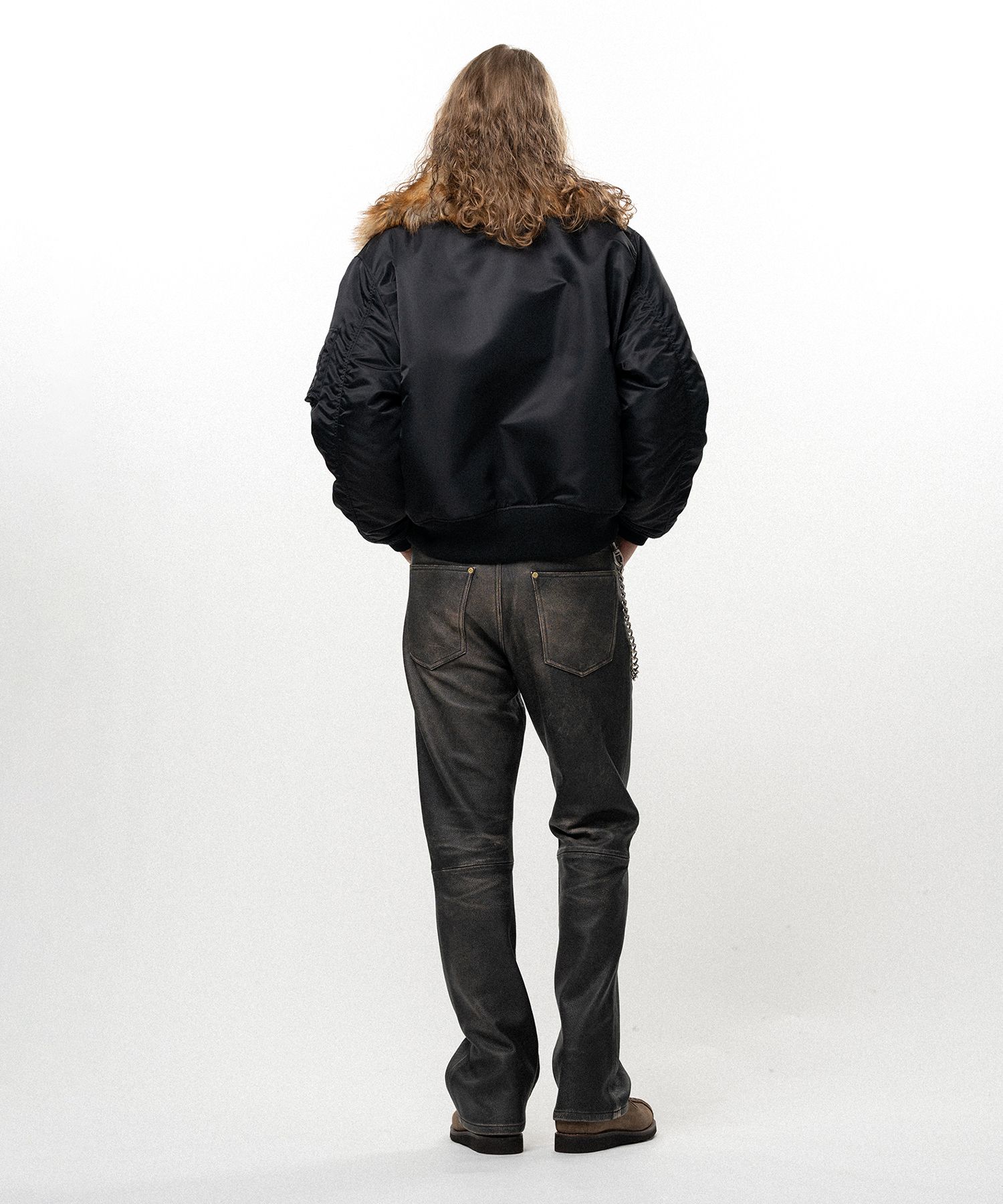 Embroidered Faux Fur Collar Flight Jacket