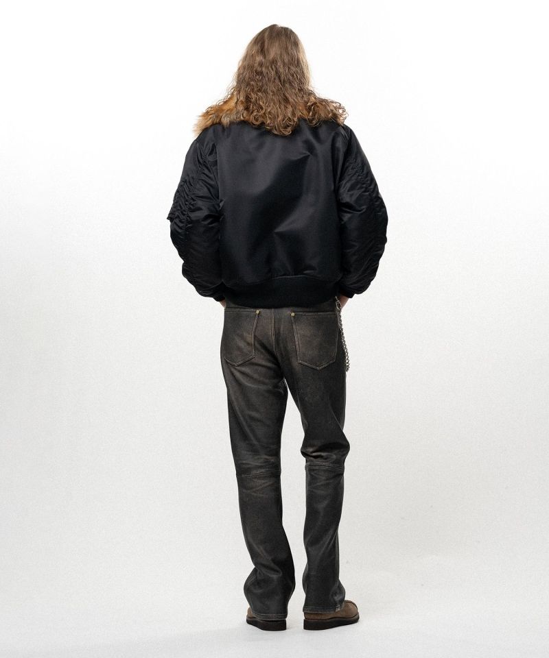 Embroidered Faux Fur Collar Flight Jacket