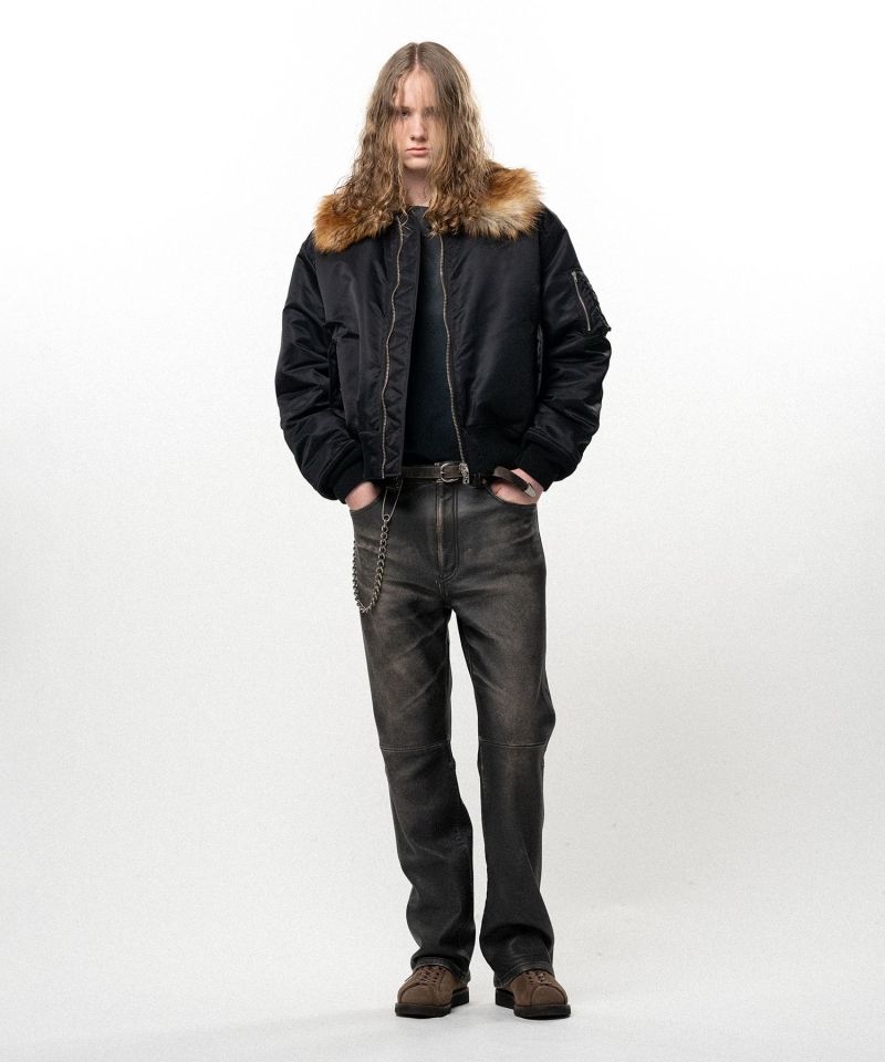 Embroidered Faux Fur Collar Flight Jacket
