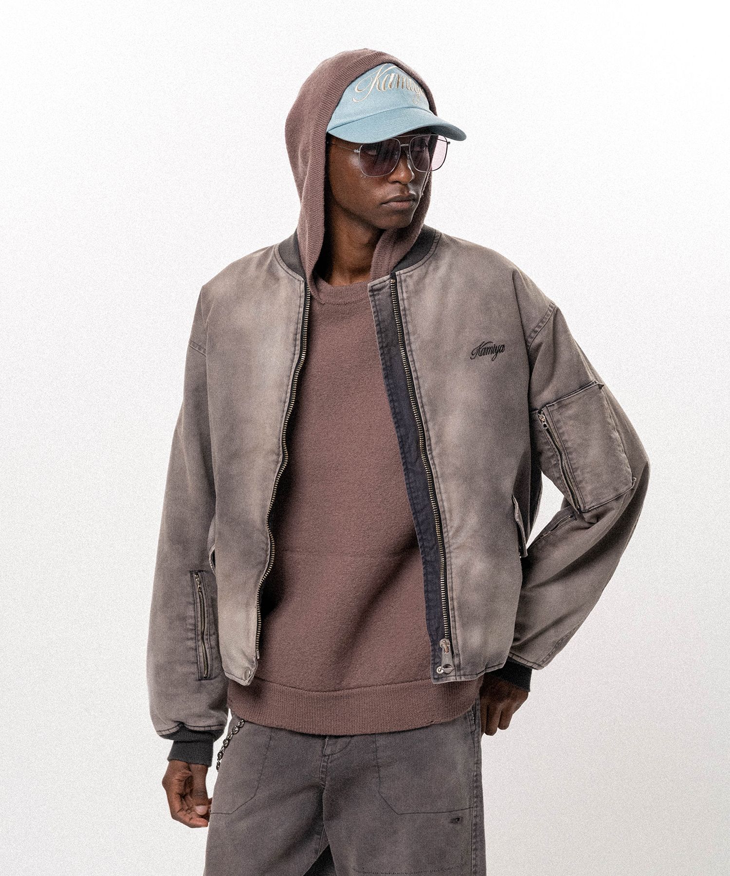 Embroidered Sun Faded Like Flight Jacket
