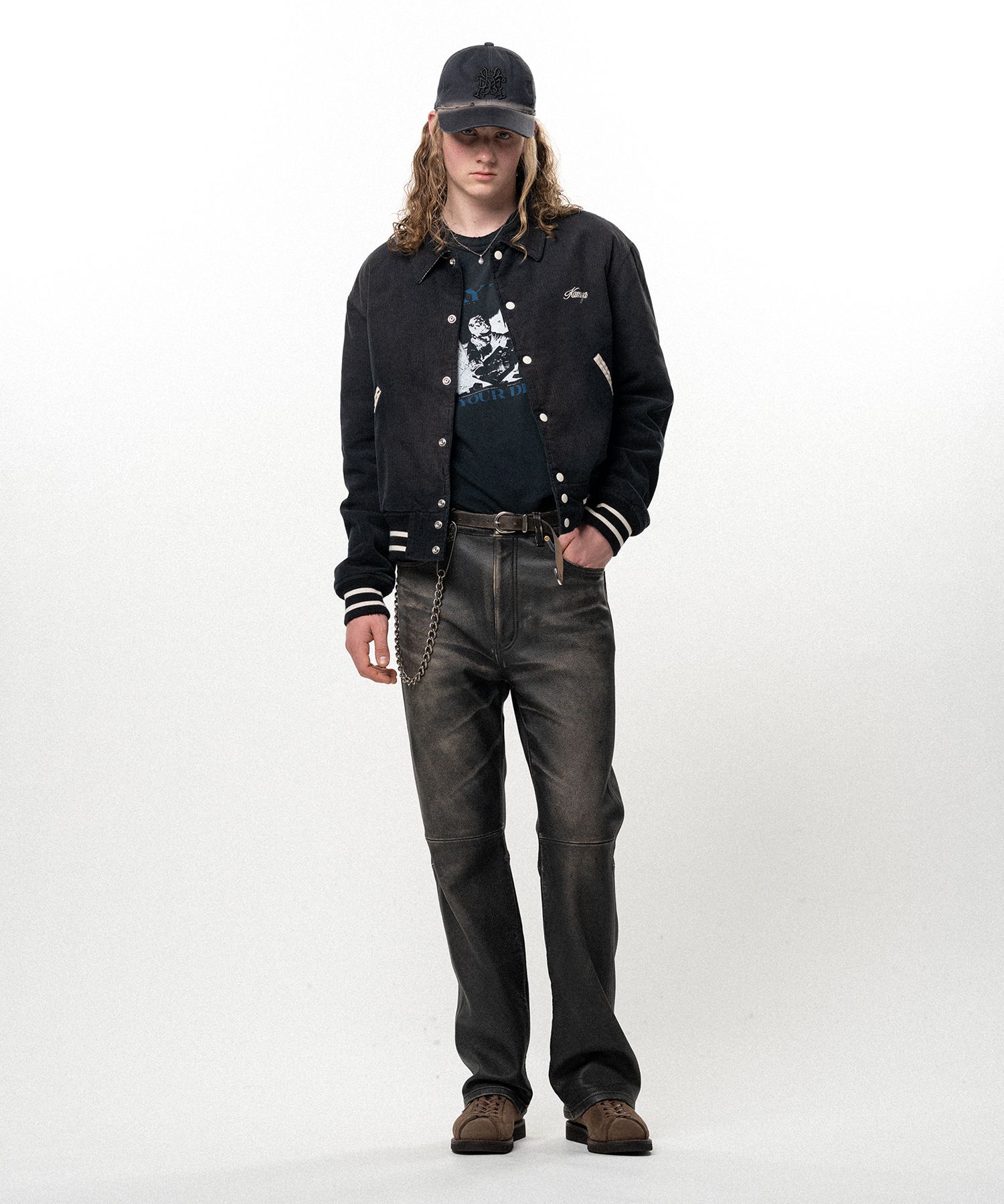 "GREATNESS ACT-COOL" Embroidered Sun Faded Varsity Jacket