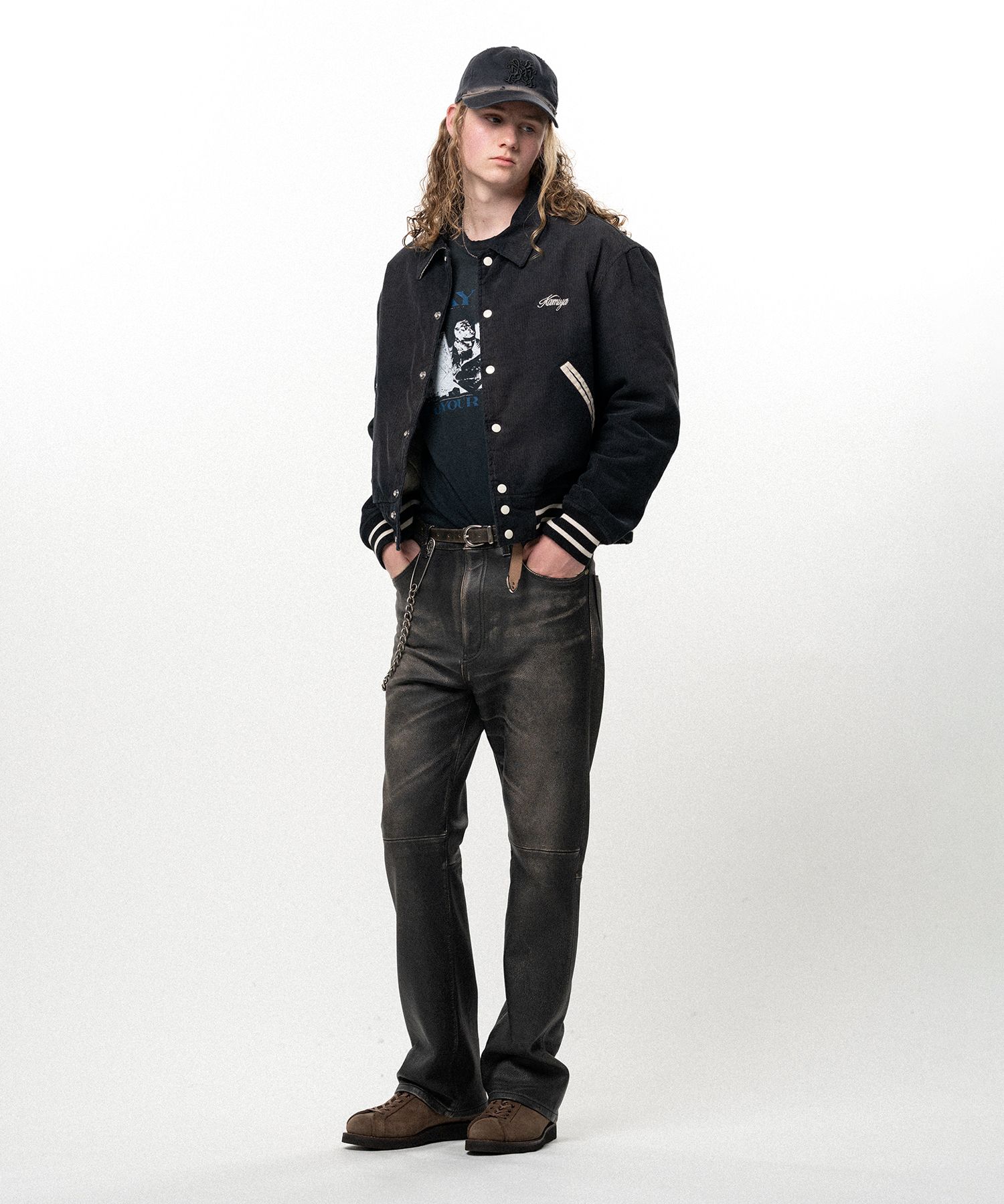 "GREATNESS ACT-COOL" Embroidered Sun Faded Varsity Jacket