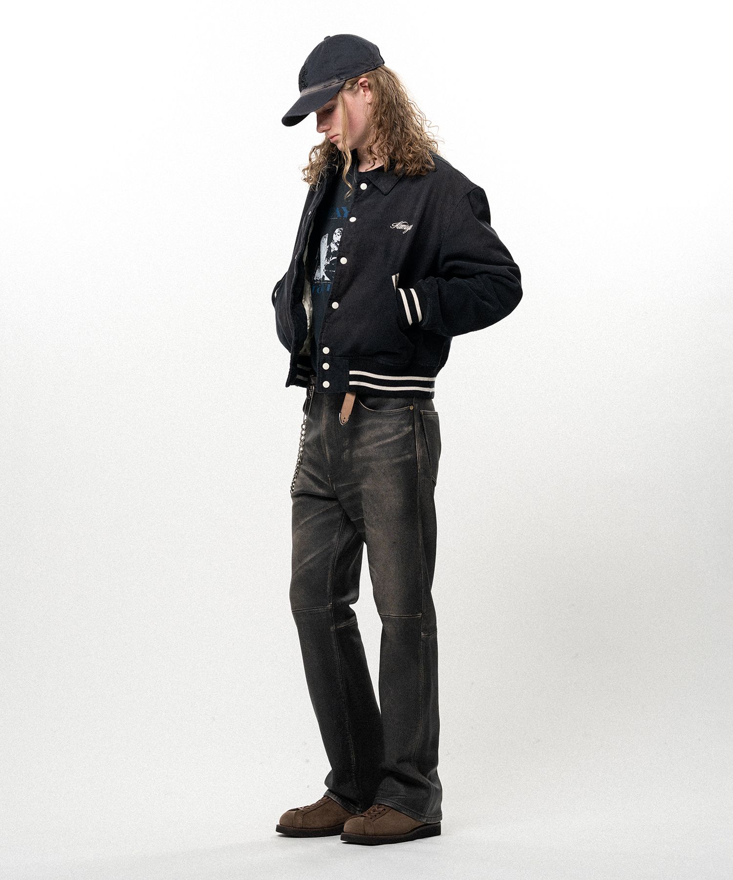 "GREATNESS ACT-COOL" Embroidered Sun Faded Varsity Jacket