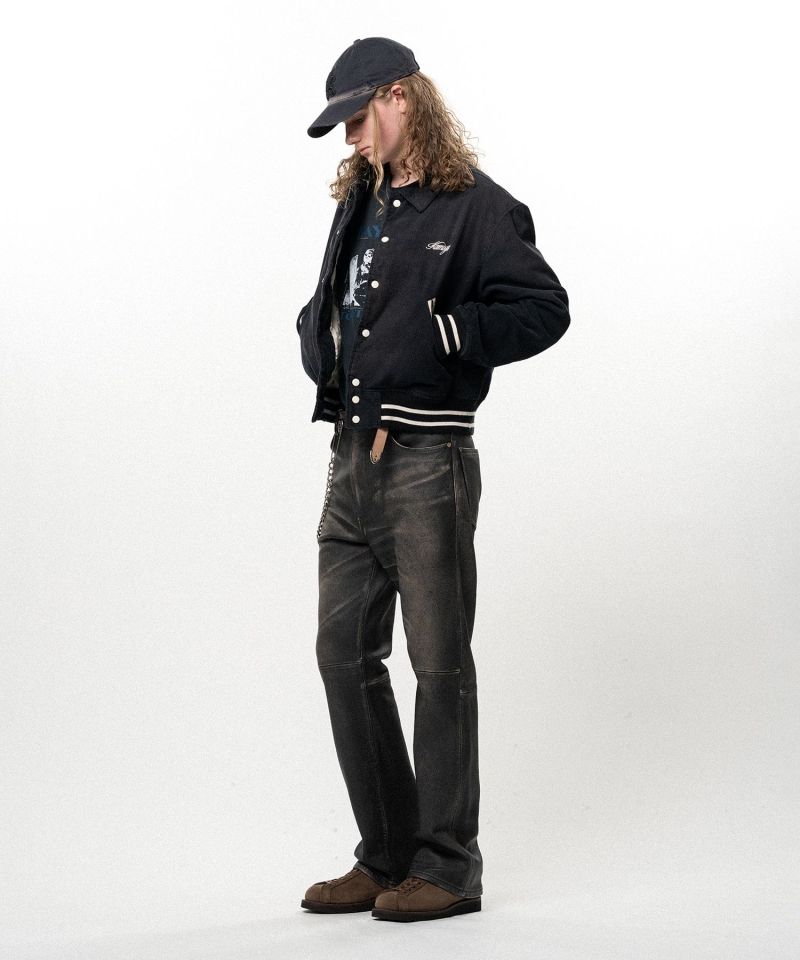 "GREATNESS ACT-COOL" Embroidered Sun Faded Varsity Jacket
