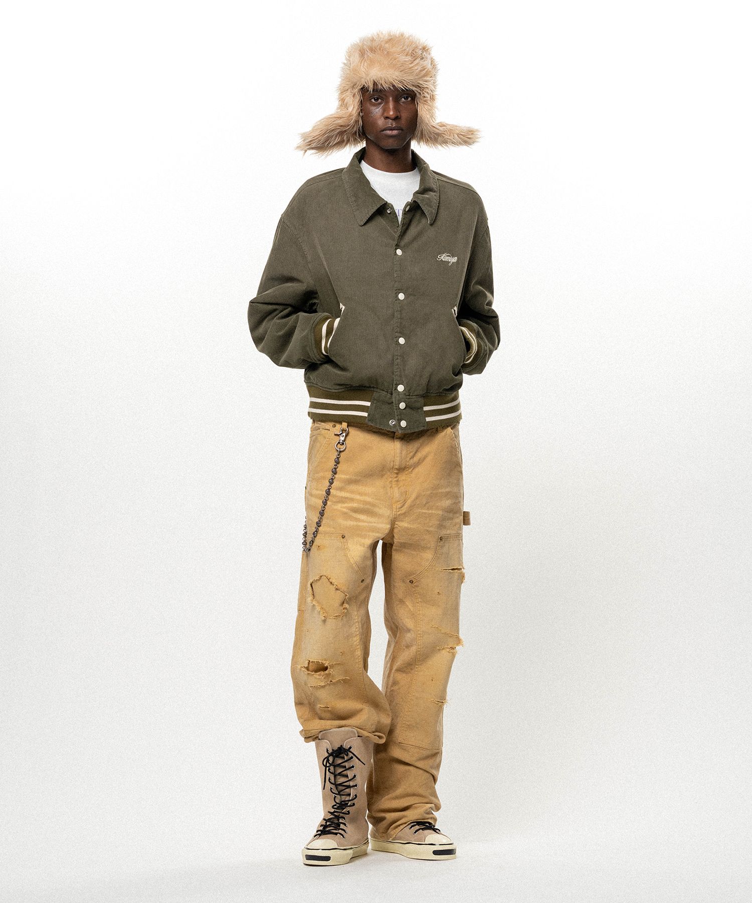 "GREATNESS ACT-COOL" Embroidered Sun Faded Varsity Jacket