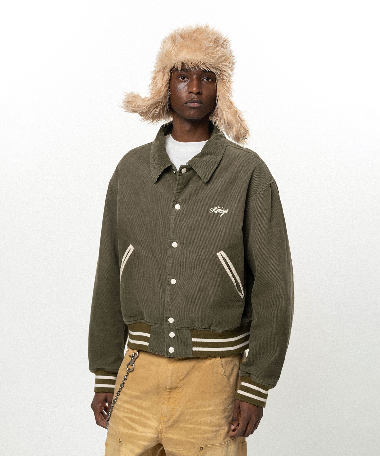 "GREATNESS ACT-COOL" Embroidered Sun Faded Varsity Jacket