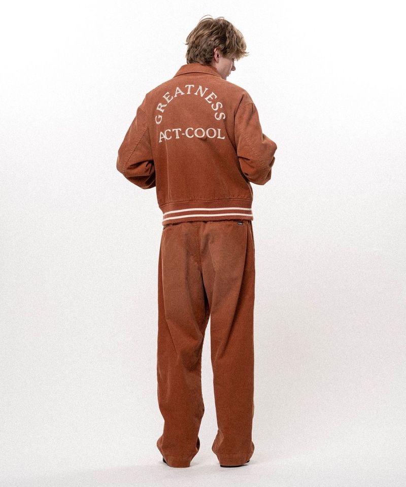 "GREATNESS ACT-COOL" Embroidered Sun Faded Varsity Jacket