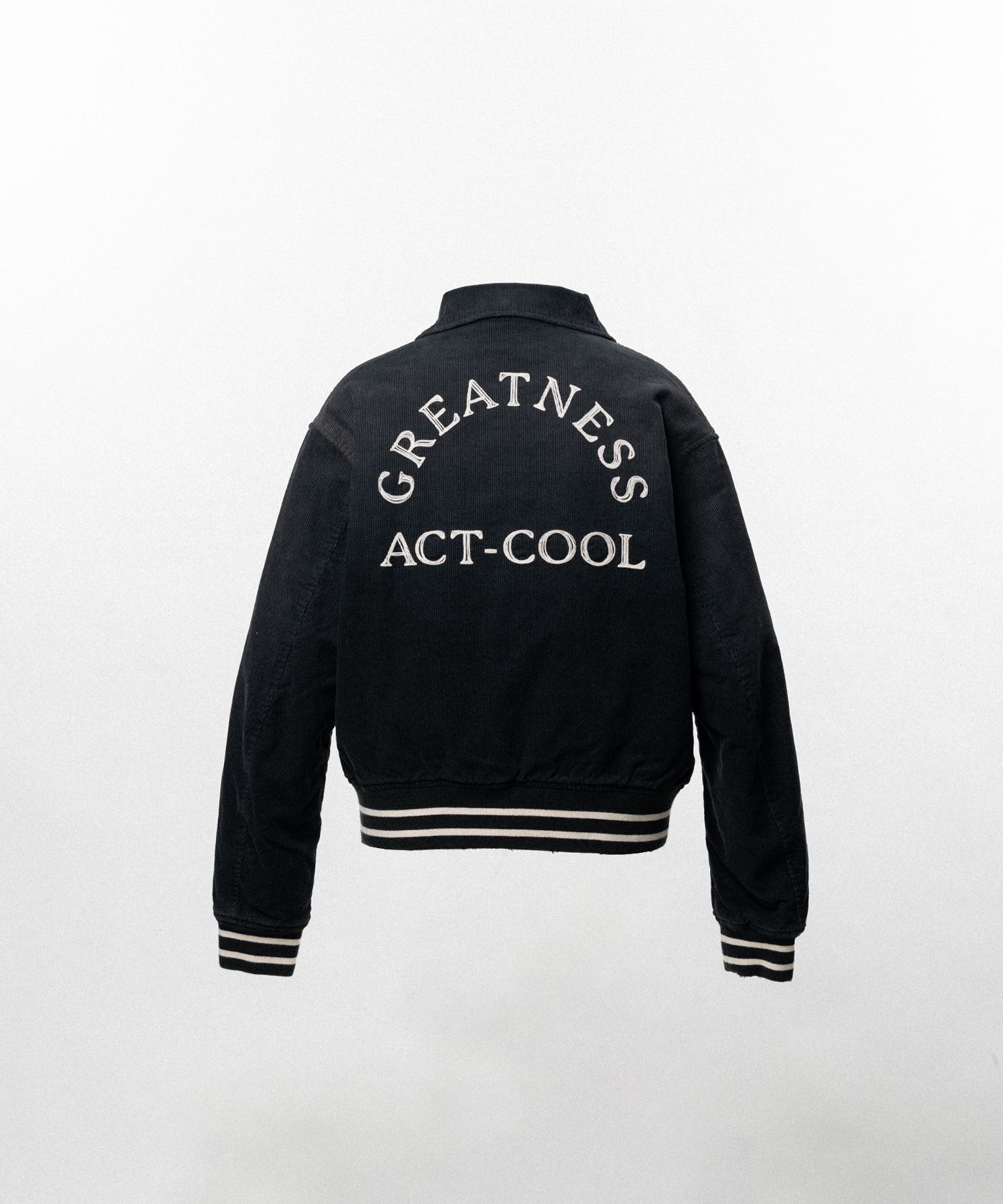 "GREATNESS ACT-COOL" Embroidered Sun Faded Varsity Jacket