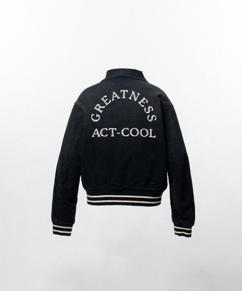 "GREATNESS ACT-COOL" Embroidered Sun Faded Varsity Jacket