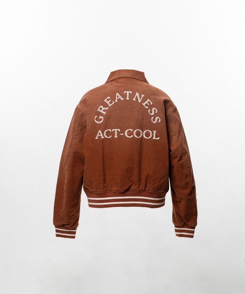"GREATNESS ACT-COOL" Embroidered Sun Faded Varsity Jacket