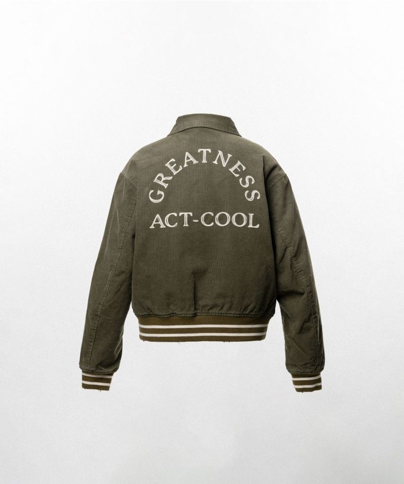 "GREATNESS ACT-COOL" Embroidered Sun Faded Varsity Jacket