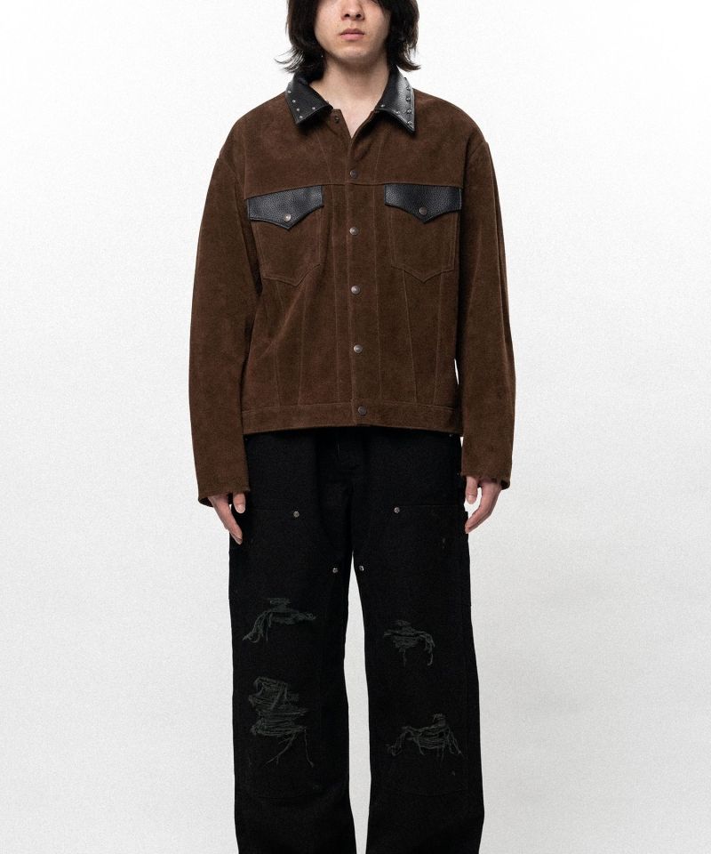 【EXCLUSIVE】Suede Studded Trucker Jacket