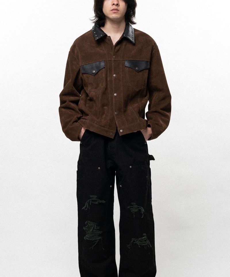 【EXCLUSIVE】Suede Studded Trucker Jacket