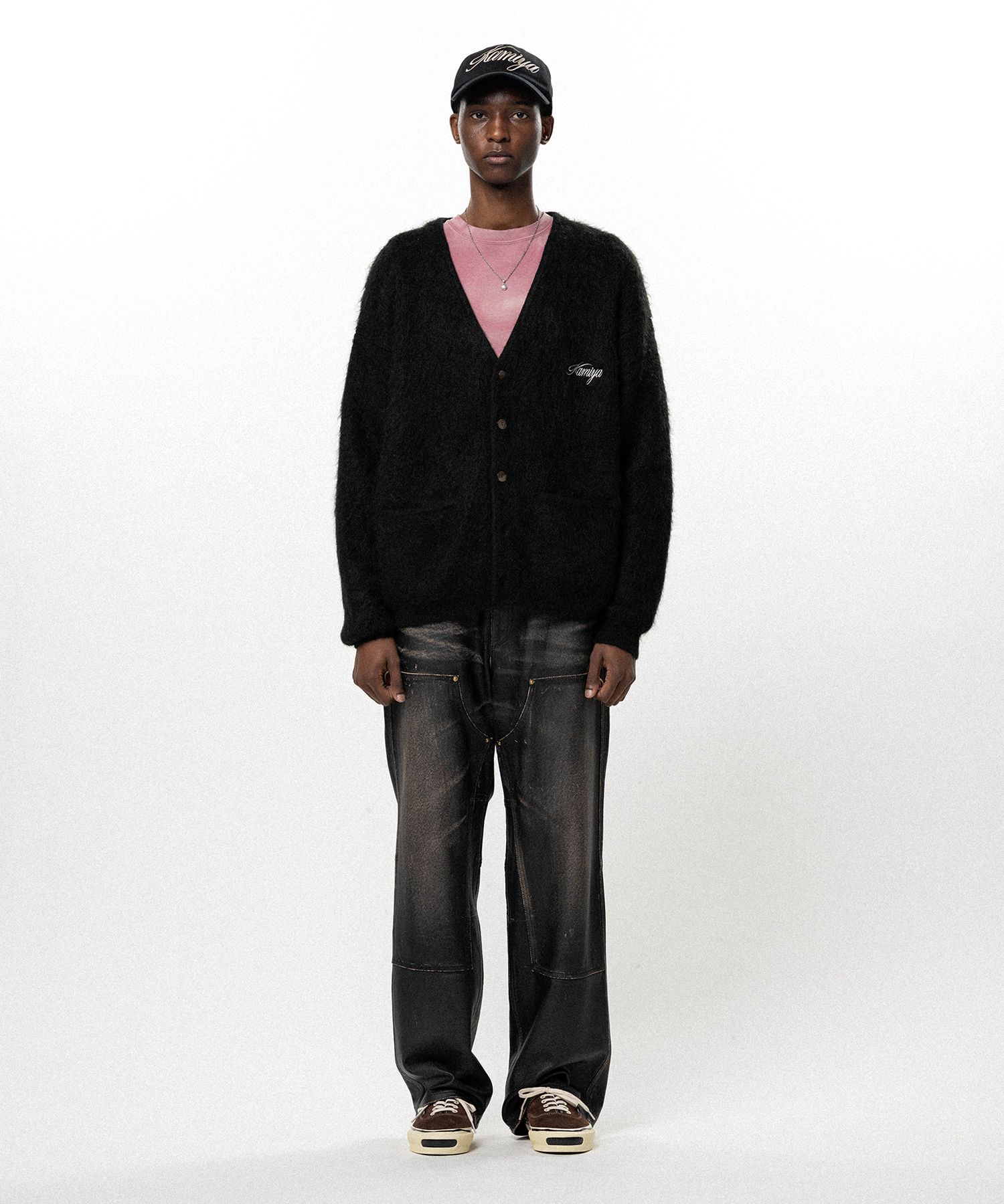 Embroidered Shaggy Mohair Knit Cardigan