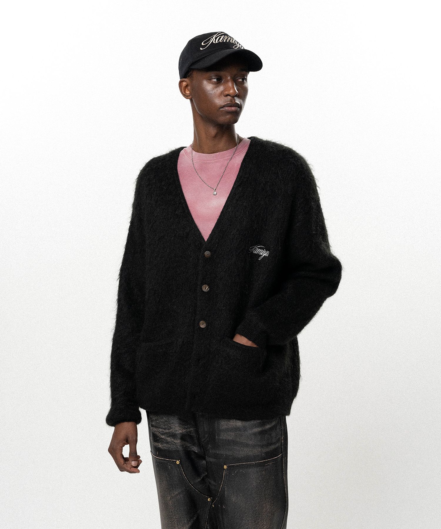 Embroidered Shaggy Mohair Knit Cardigan
