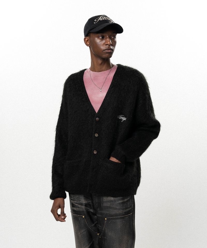 Embroidered Shaggy Mohair Knit Cardigan