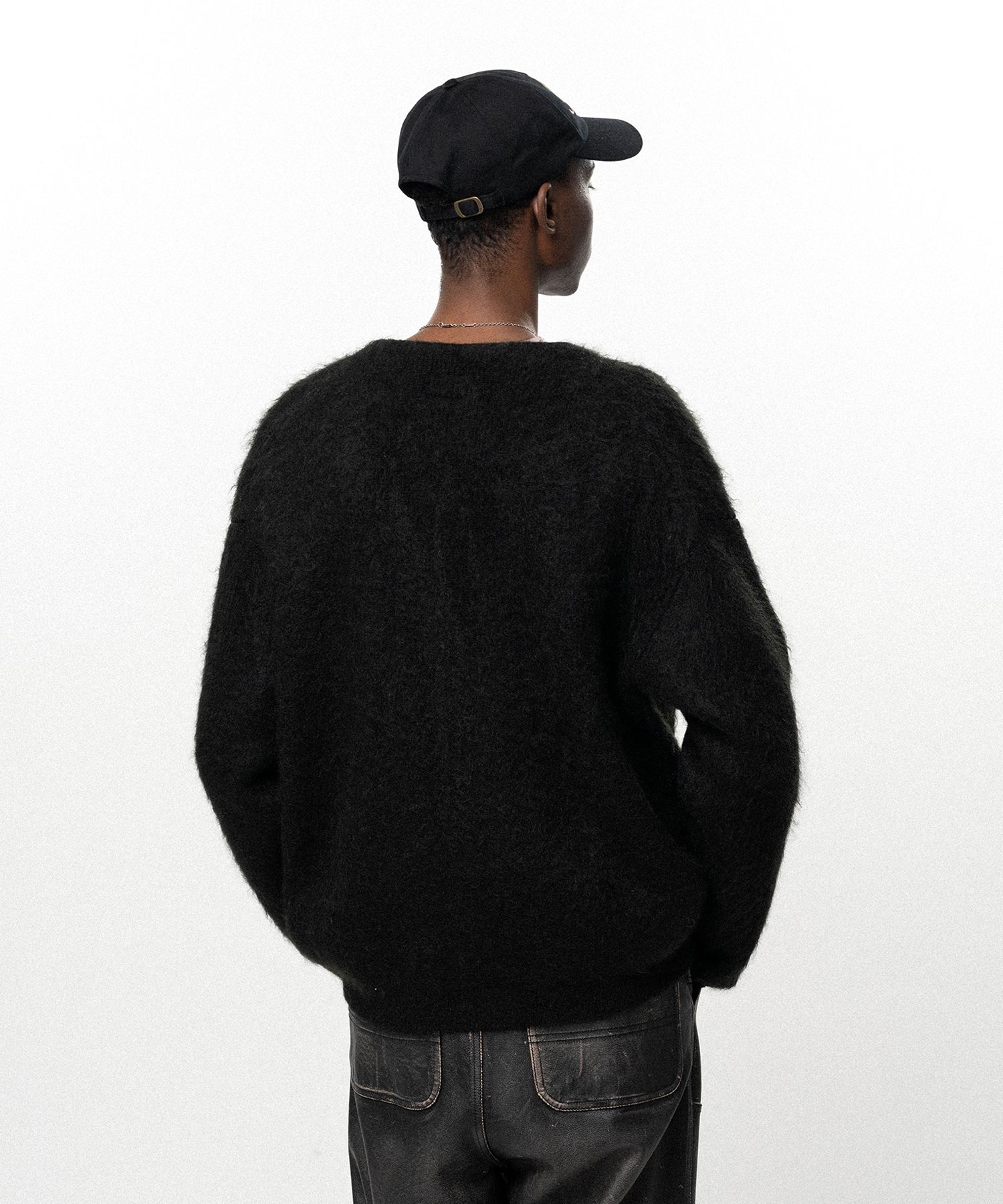 Embroidered Shaggy Mohair Knit Cardigan