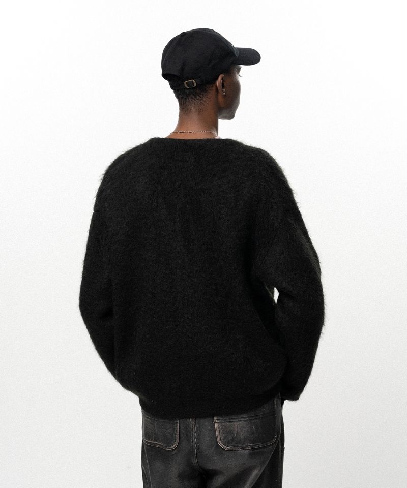 Embroidered Shaggy Mohair Knit Cardigan
