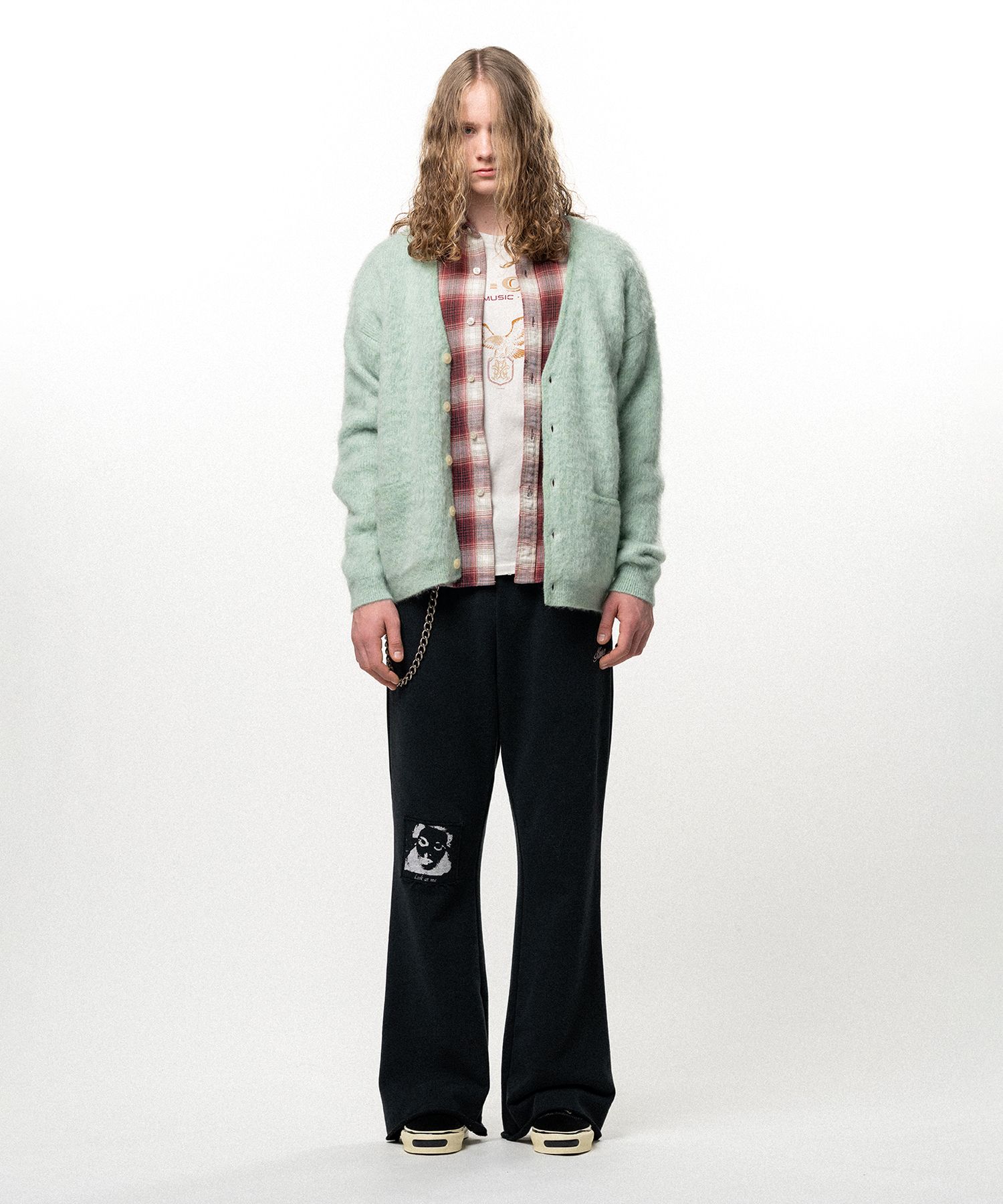 Embroidered Shaggy Mohair Knit Cardigan