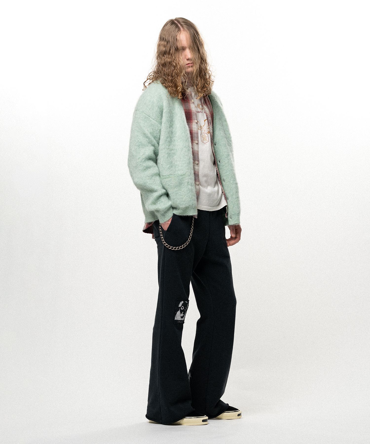 Embroidered Shaggy Mohair Knit Cardigan