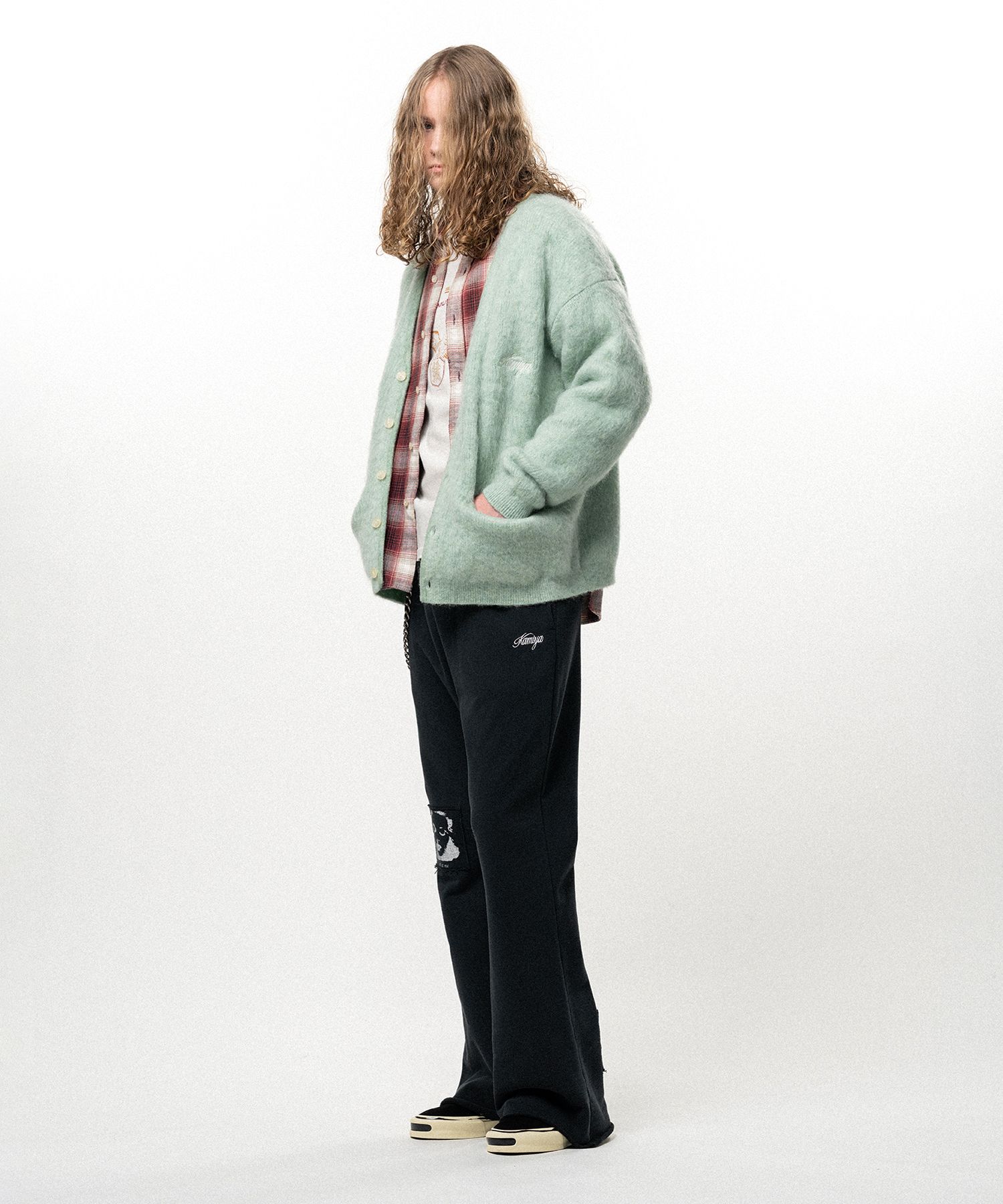 Embroidered Shaggy Mohair Knit Cardigan