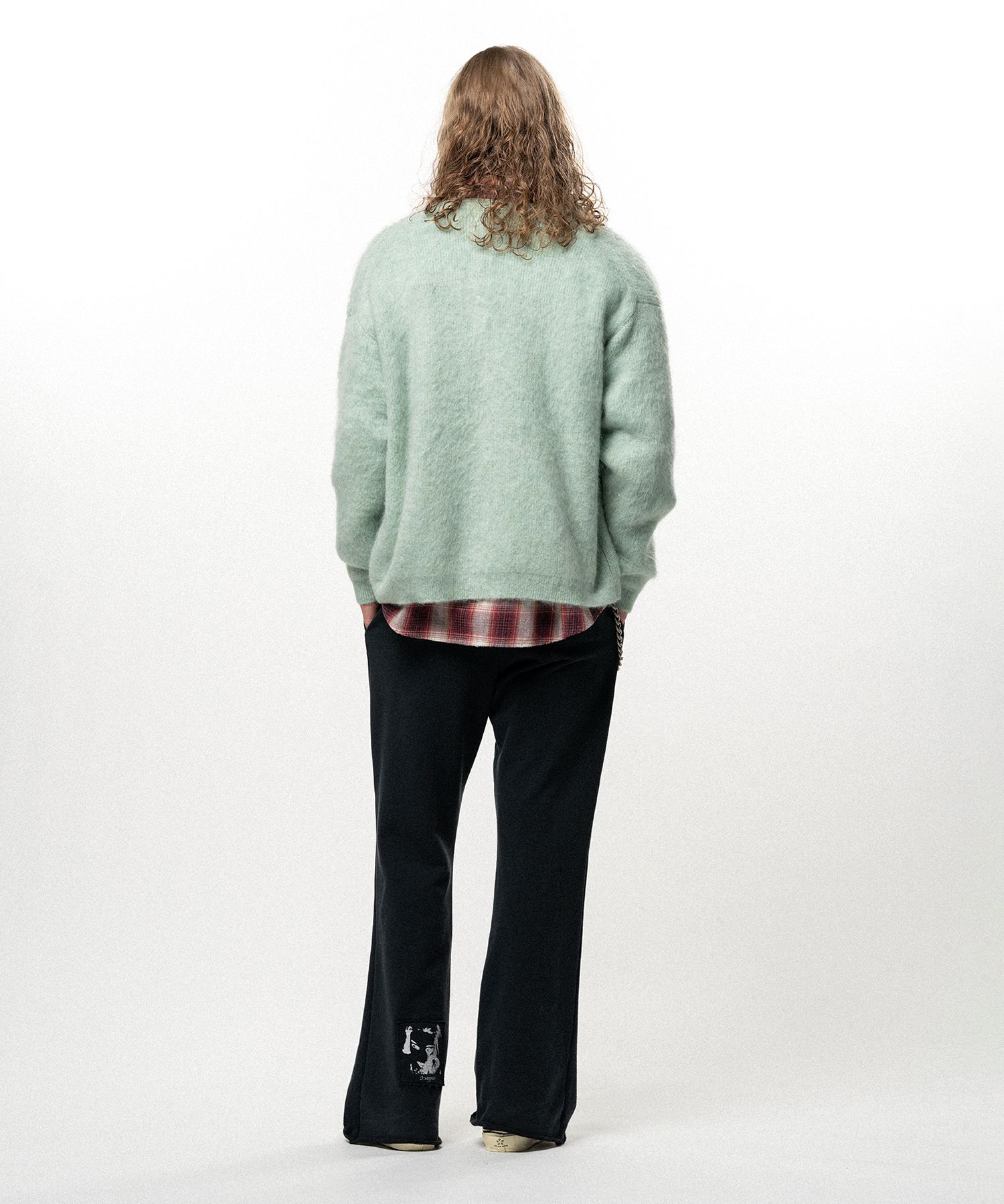 Embroidered Shaggy Mohair Knit Cardigan