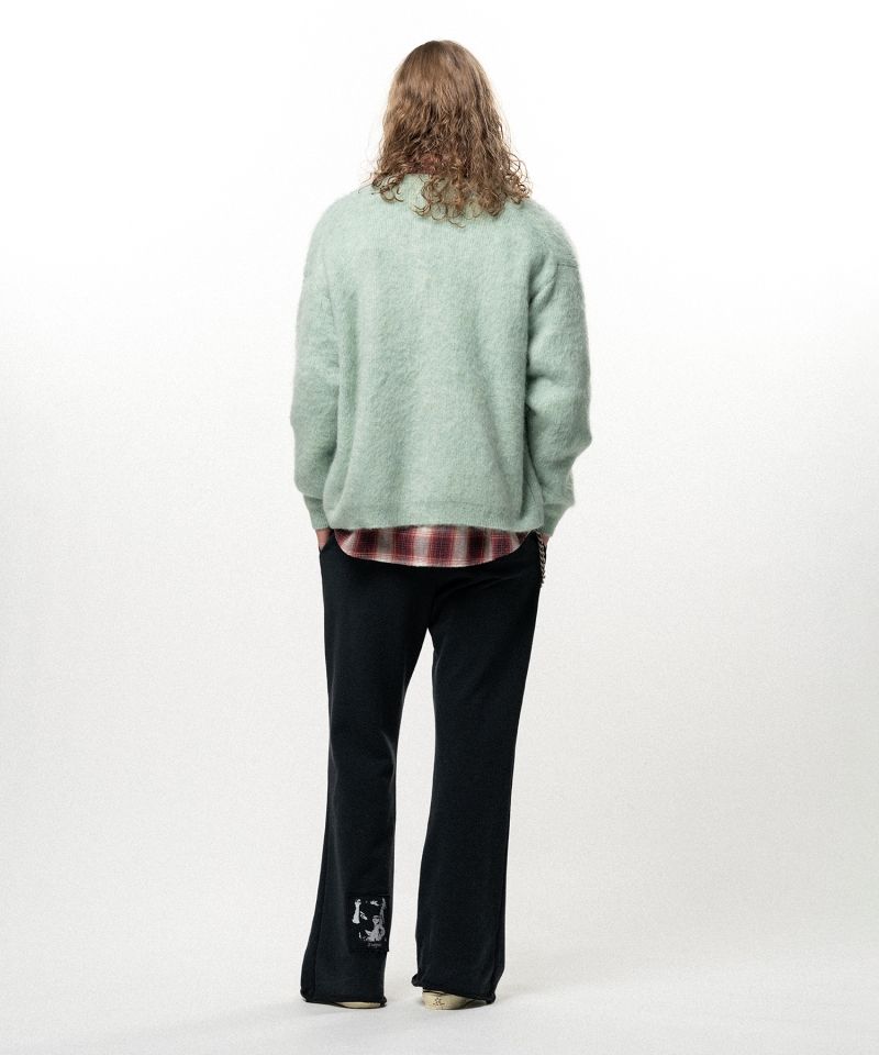 Embroidered Shaggy Mohair Knit Cardigan