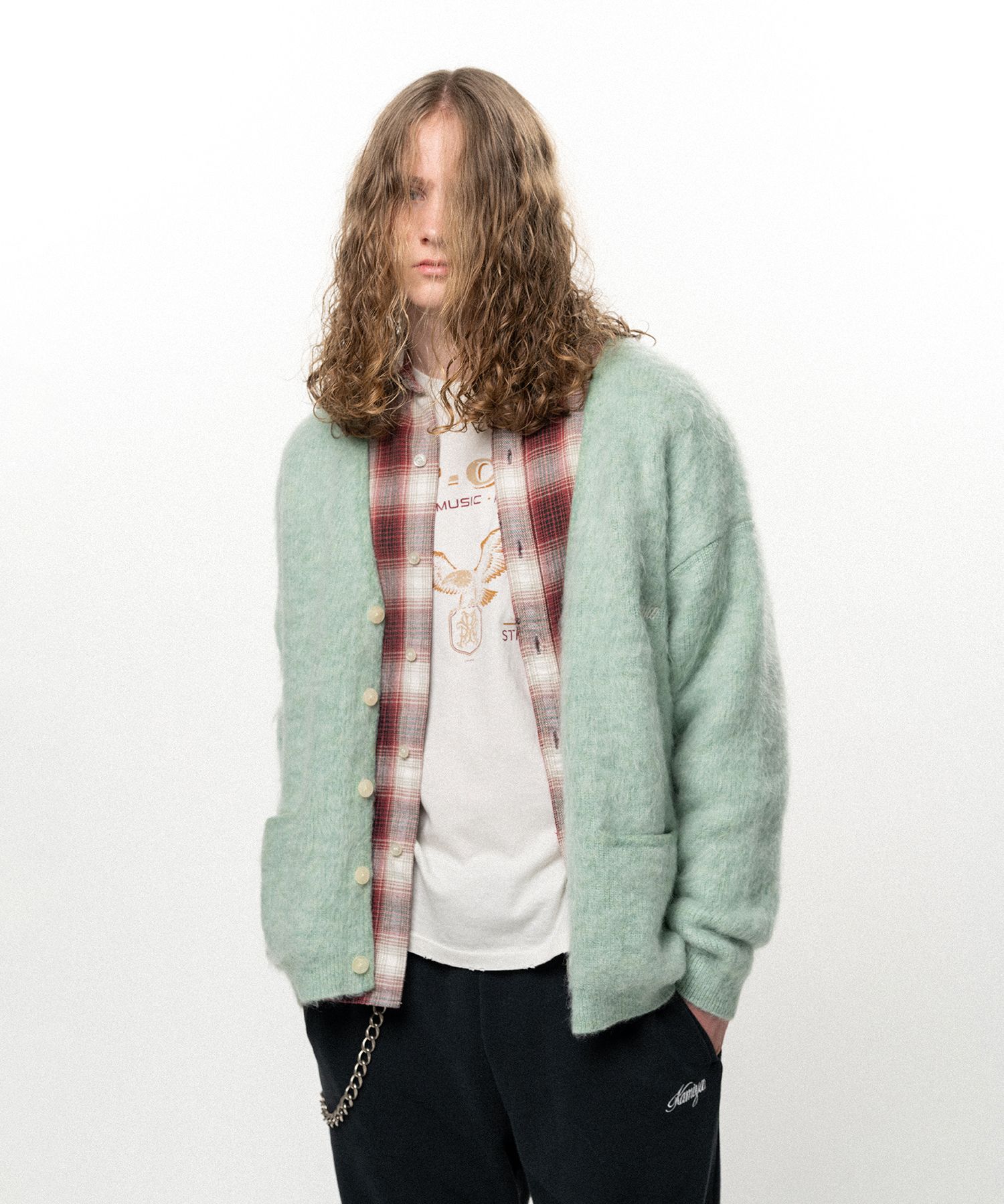 Embroidered Shaggy Mohair Knit Cardigan