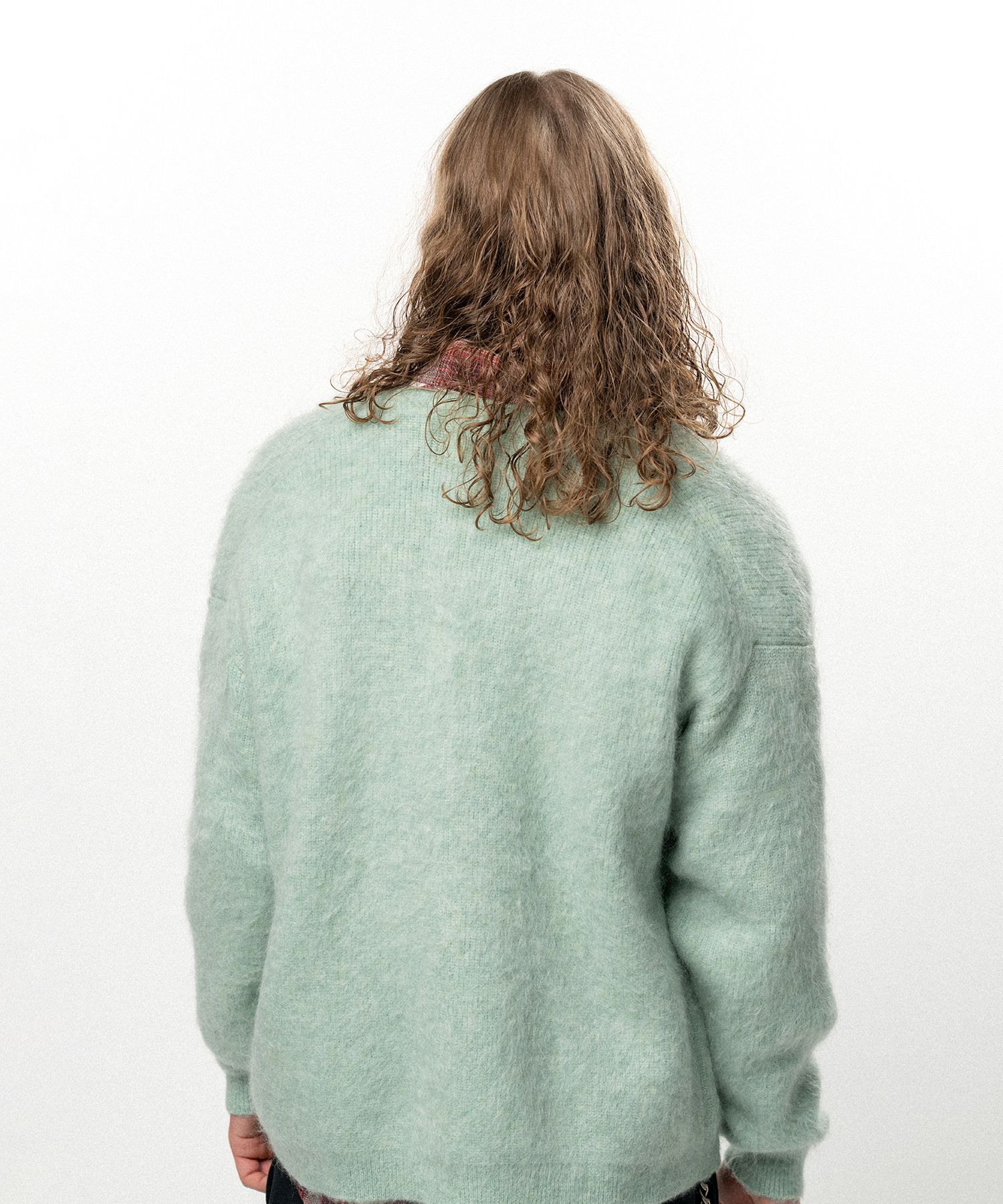 Embroidered Shaggy Mohair Knit Cardigan