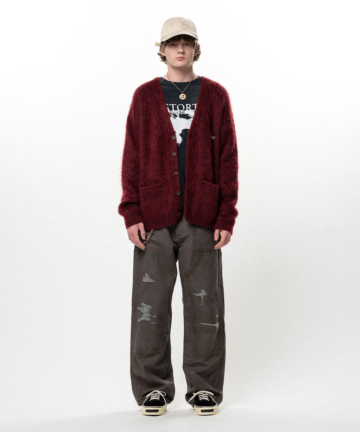 Embroidered Shaggy Mohair Knit Cardigan