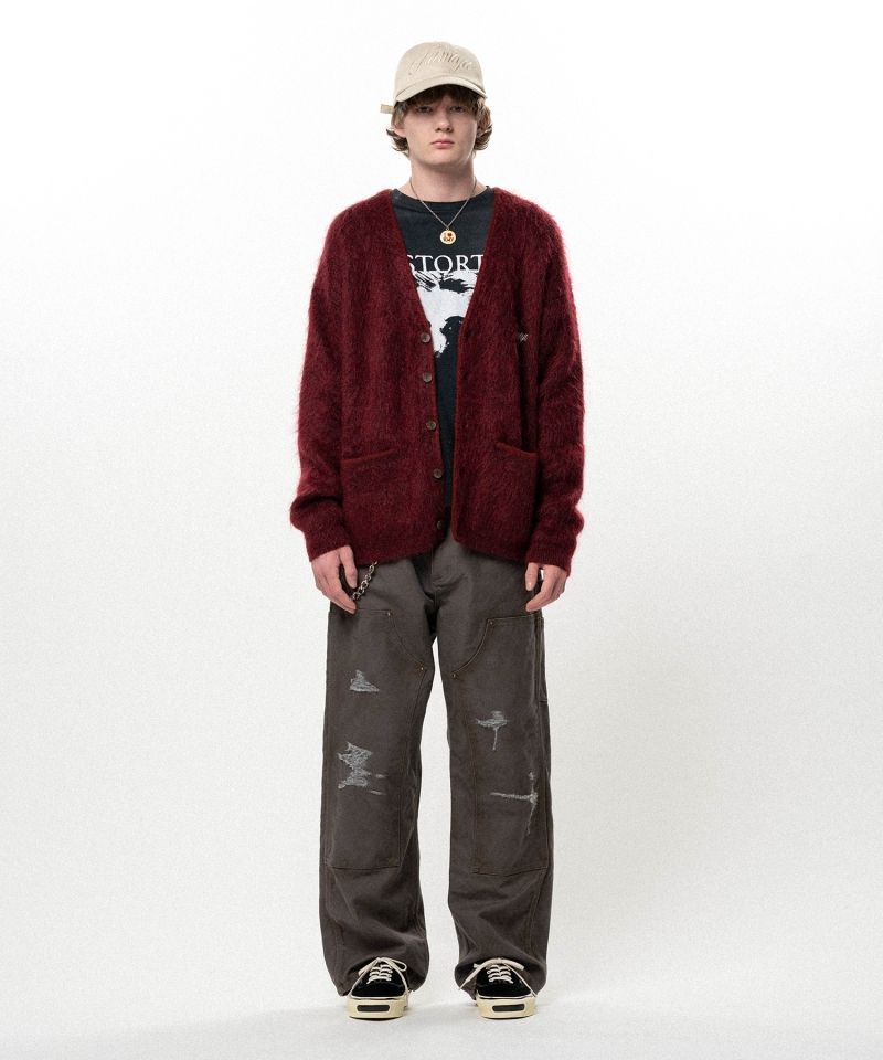 Embroidered Shaggy Mohair Knit Cardigan