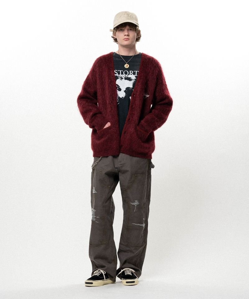 Embroidered Shaggy Mohair Knit Cardigan