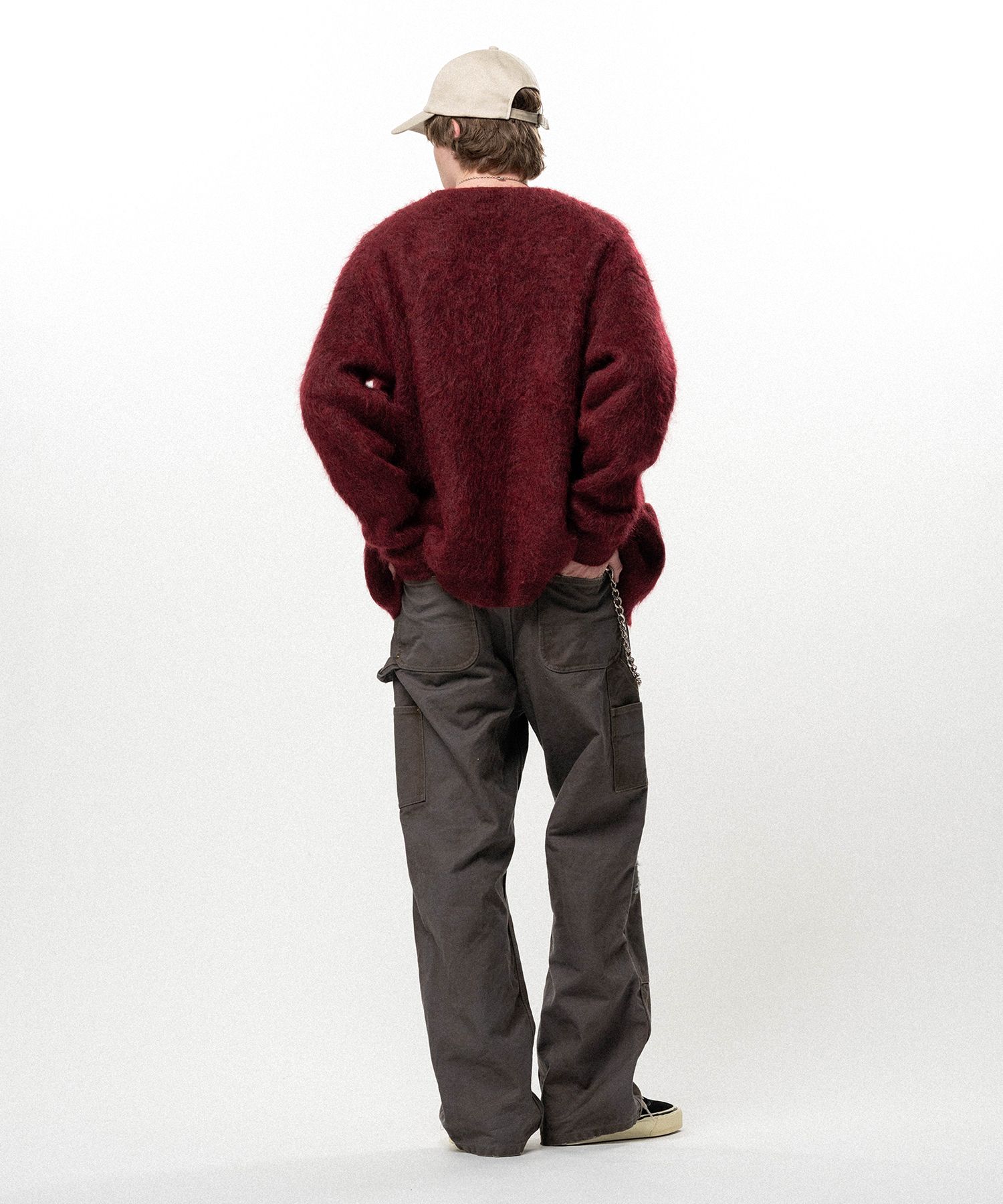 Embroidered Shaggy Mohair Knit Cardigan