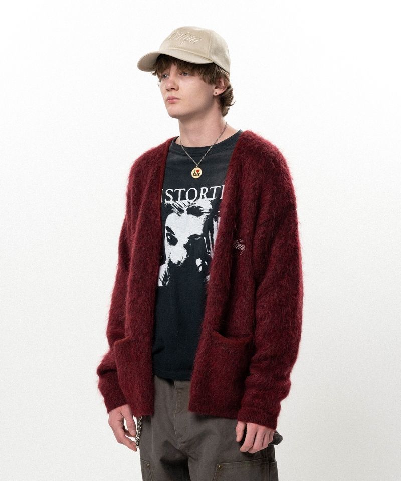 Embroidered Shaggy Mohair Knit Cardigan