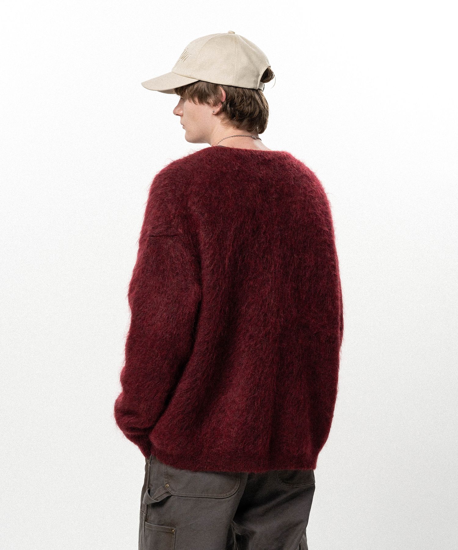 Embroidered Shaggy Mohair Knit Cardigan
